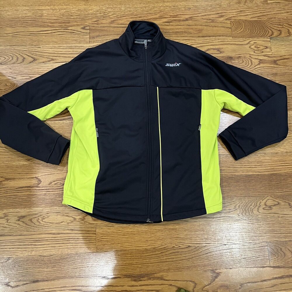NWT‎ Swix Jacket Mens XL Ski Black Green Softshell Full Zip Track Jacket